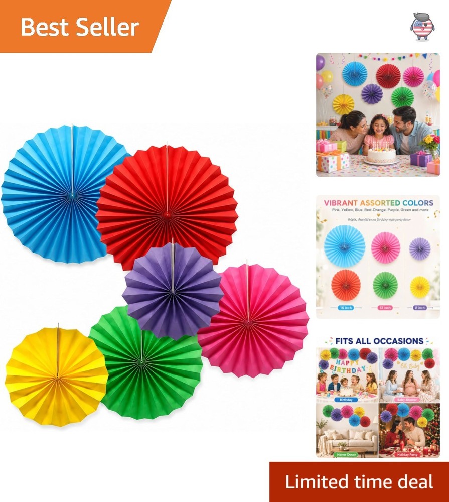 6-Pack Vibrant Paper Fans – Effortless Party Decor for Any Occasional Event