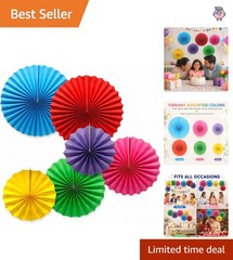 6-Pack Vibrant Paper Fans – Effortless Party Decor for Any Occasional Event