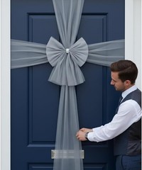Grey Christmas Door Bow 20″ LED Lights Holiday Home Xmas Gift Decoration
