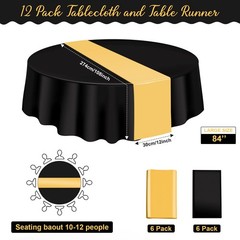 12-Pack 12×108″ Satin Table Runner & 84″ Round Plastic Tablecloths Set