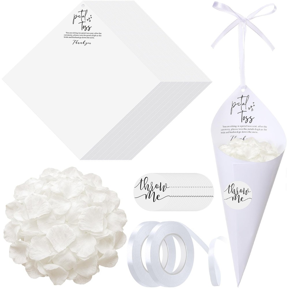 Wedding Petal Cones Kit 50 Sheets Cardstock 2000 Cream Fake Petals 50 ‘throw …