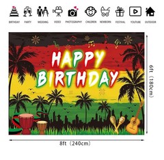 Reggae Happy Birthday Backdrop 8x6FT Jamaican Rastafari Palm Tree Reggae Party.