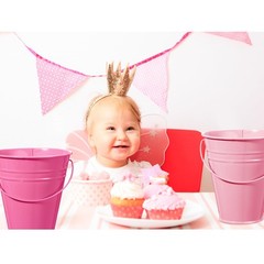 6 Pack 5″ Small Pink Metal Galvanized Buckets Bulk with Handle Mini Metal Pen…