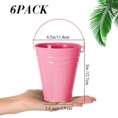 6 Pack 5″ Small Pink Metal Galvanized Buckets Bulk with Handle Mini Metal Pen…