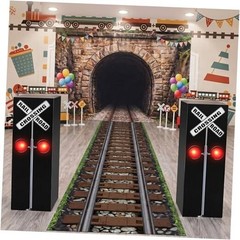 2 Pcs Train Party Decorations 17 Inch Railroad Crossing Sign Track Classic