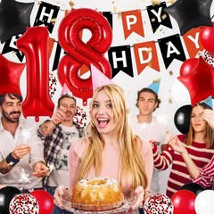 Happy 18th Birthday Decorations For Boys Girls, Red 18 Balloon Numbers 40 Inc…