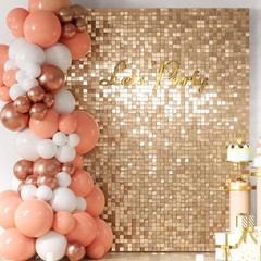 Champagne Gold Shimmer Wall Backdrop, 30cm*30cm*24 Pcs Square Sequin Panels, Lig