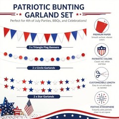 52FT USA Patriotic Party Decorations (3 Pennant+2 Star Strands + 2 Dot Strands)