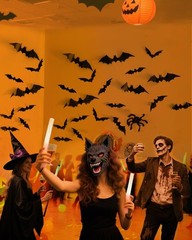 120Pc Halloween Bats Decor Outdoor Indoor,3D Bat Sticker Window (4 Sizes, Black)