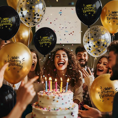 45PCS Happy Birthday Balloons Black Gold Birthday Party Decorations | Elegant