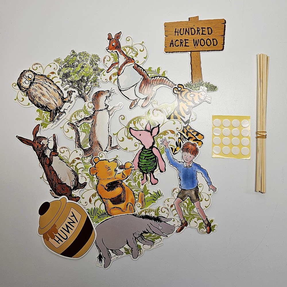 12 Piece Vintage Pooh Bear Centerpieces with Sticks for Table Decorations
