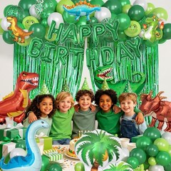 Dinosaur Party Decorations Supplies, 123Pcs Dinosaur Dark Lime Green White Ba…