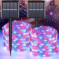 Patriotic String Lights Outdoor Solar 200LED 66ft Waterproof 8 Modes Yard Garden