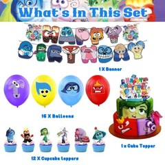 Inside Out Birthday Party Supplies Set Balloon Banner Cake Toppers US Stock