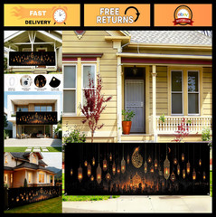 Large Waterproof Ramadan Banner 118×35″ – Islamic Decor with Lanterns & Moon for