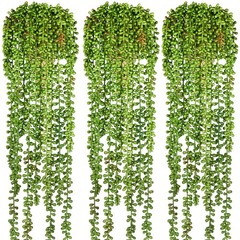 CLONG 3pcs Artificial Fake String of Pearls Plant Faux Succulents Dark Green