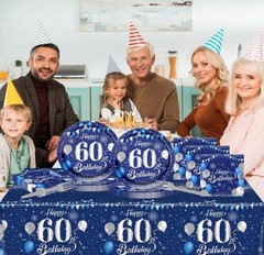 60Th Birthday Decorations for Men,61Pcs Blue Silver 60Th Birthday Decorations Ta
