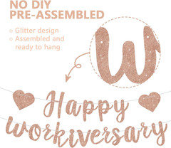 Rose Gold Glitte Happy Workiversary Banner – NO DIY -Rose Gold Work Anniversary