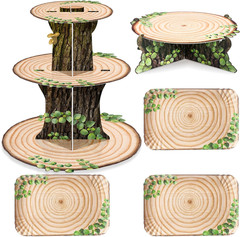 5 Pcs Woodland Cupcake Stand Sets Woodland Baby Shower Decoration Wood Grain Rec