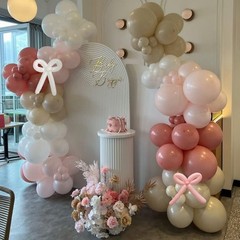 Pink and White Balloons Arch, Dusty Pink Bow Balloons Garland, Blush Beige Cr…