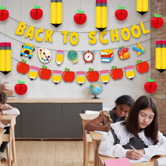 43 Pcs Back to School Decorations Pencil Apple Hanging Honeycomb Centerpiece Dec