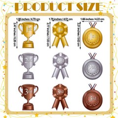 54 PCS Assorted Award Ribbon Cutouts Gold Silver Bronze Medals 1st 2nd 3rd