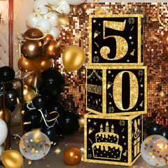 50Th Birthday Decorations Boxes for Men- 3PCS Black Gold Happy 50Th Birthday Bal
