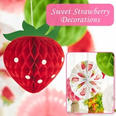 1 Kit Strawberry Birthday Party Decorations Paper Fans Hanging Decor