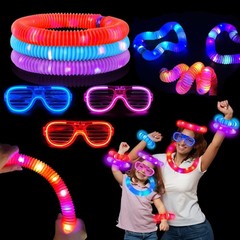 6PCS Glow Glasses & Light Up Pop Tubes Party Favors LED Bracelets Necklaces Fun