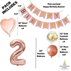 2nd Birthday Decorations For Her – Pink and Rose Gold Theme – Balloons, Banner