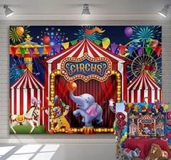 Delightful Red Vinyl Carnival Theme Backdrop for Fun Kids Celebrations