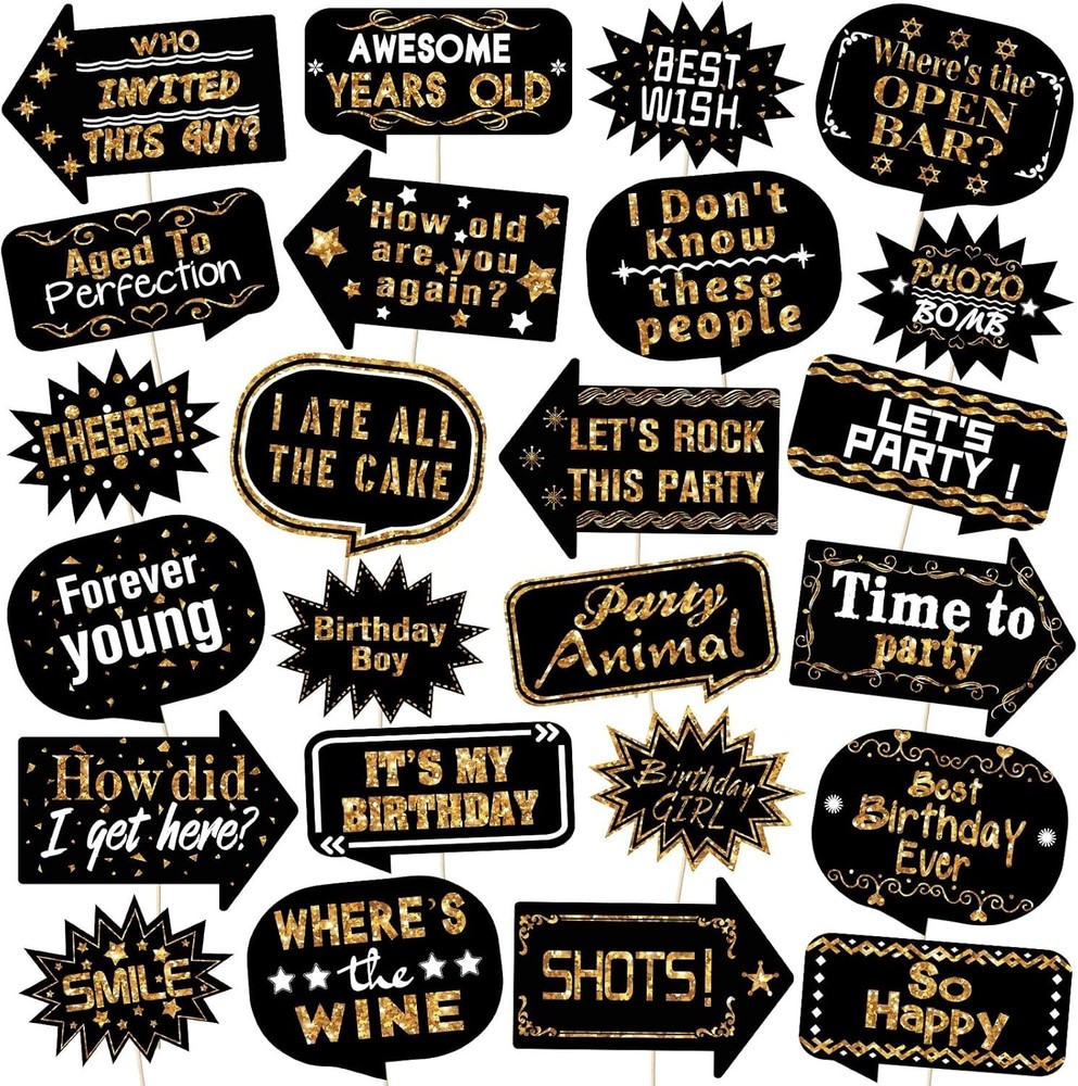 Outus 24 Pieces Photo Props Birthday Photo Booth Props with Stick for Birthday W