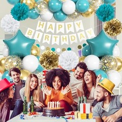 Teal & Gold Birthday Decorations – Turquoise Blue White Gold Teal White