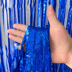 4 Pack Blue Fringe Backdrop 12.8X8.2 Feet Sparkle Metallic Tinsel Foil Fringe Cu