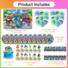 Monsters University Party Supplies Set Plates Balloons Cake Toppers Banner