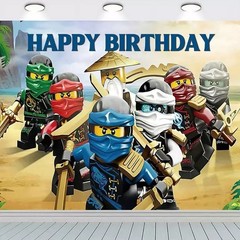 Ninjago Theme Happy Birthday Backdrop 5×3.5ft Birthday Party Decoration