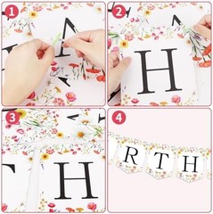 Flower Happy Birthday Banner Wildflower Butterfly Party Decorations Floral Garla