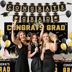 Graduation Decorations 2026 – Black Gold Congrats Grad