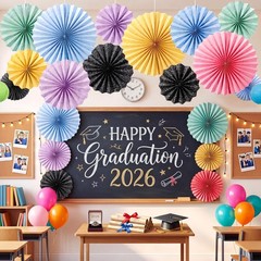 18 Pcs Graduation Hanging Paper Fans Composition Notebook Classroom Decoratio…