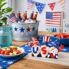 Charming 4″ Patriotic Gnome Statue Set for Memorial Day and Independence Day