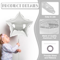20 Pcs Star Balloons,18 Inch Silver Star Foil Balloons,Stars Shaped Balloon M…
