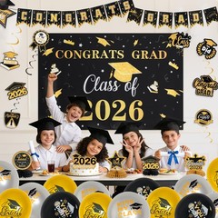 Graduation Decorations Set Class of 2026 Backdrop Congrats Grad Banner Hangin