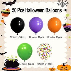 Halloween Balloons Set, 50 Pieces 12 Inches Purple Balloons Black Green Ballo