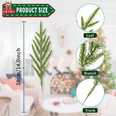 30 Pcs Christmas Real Touch Norfolk Stems, 14 x 0.3 x 1.9 inches, Green