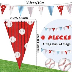 4 Pcs 131 ft Baseball Pennant Banners Party Decorations Triangle Baseball Fla…