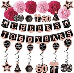 60th birthday decorations for women – (21pack) cheers to 60 years rose gold
