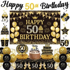 50th Decorations for Men,Pre-Strung 50th Banner with Backdrop,Tablecloth,Hone…