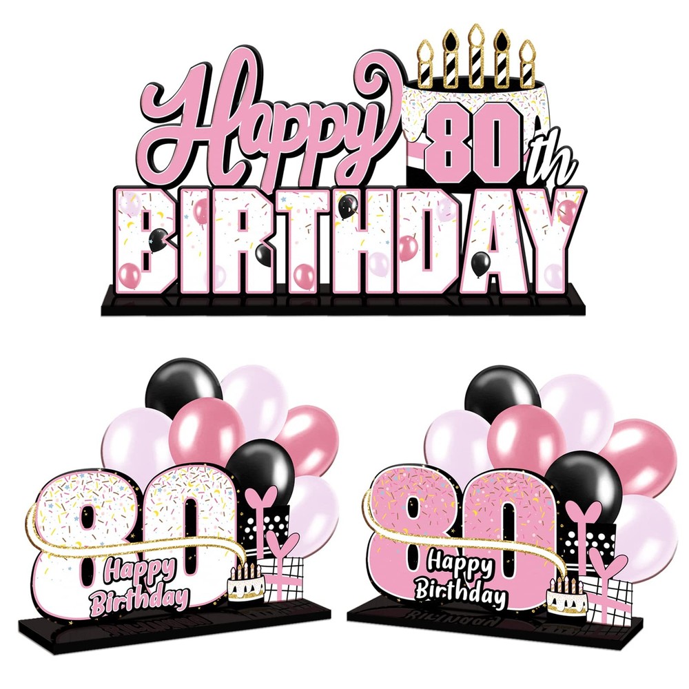 Happy 80th Birthday Pink Acrylic Table Topper Centerpieces Cheers to 80