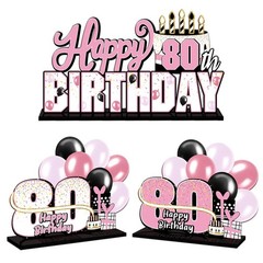 Happy 80th Birthday Pink Acrylic Table Topper Centerpieces Cheers to 80