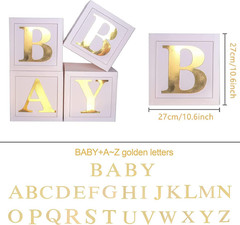 Baby Shower Boxes Party Decorations – 4Pcs Stereoscopic White Gold Boxes with Go